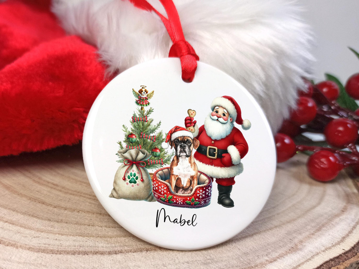 Boxer Dog Christmas Personalised Ornament | Ceramic Dog Tree Decoration | Festive Pet Name Gift | Keepsake