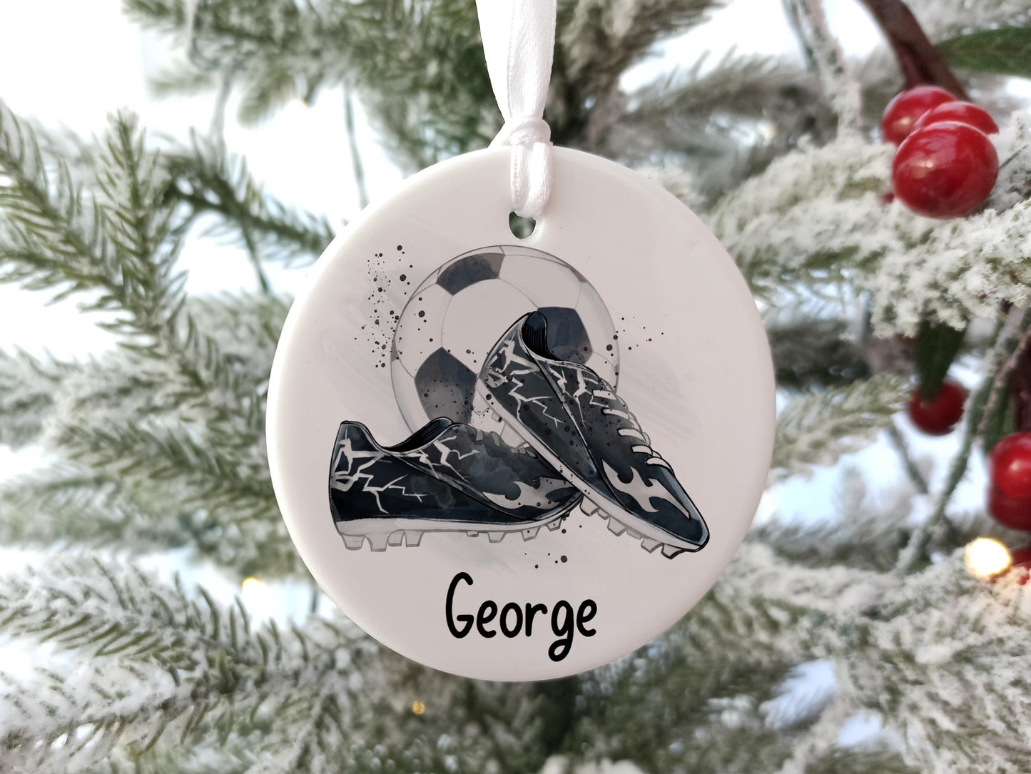 Personalized Football Christmas Tree Ornament: Ceramic Keepsake, Stocking Filler
