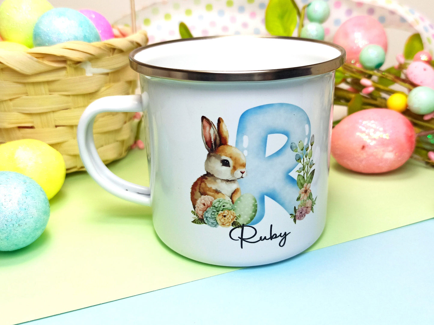 Enamel Bunny Cup, Personalised with name