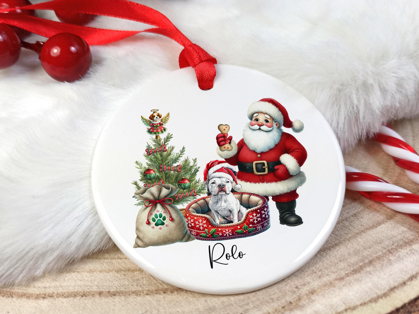 Staffordshire Bull Terrier Christmas Personalised Ornament | Staffy |Ceramic Dog Tree Decoration | Festive Pet Name Gift |  Keepsake