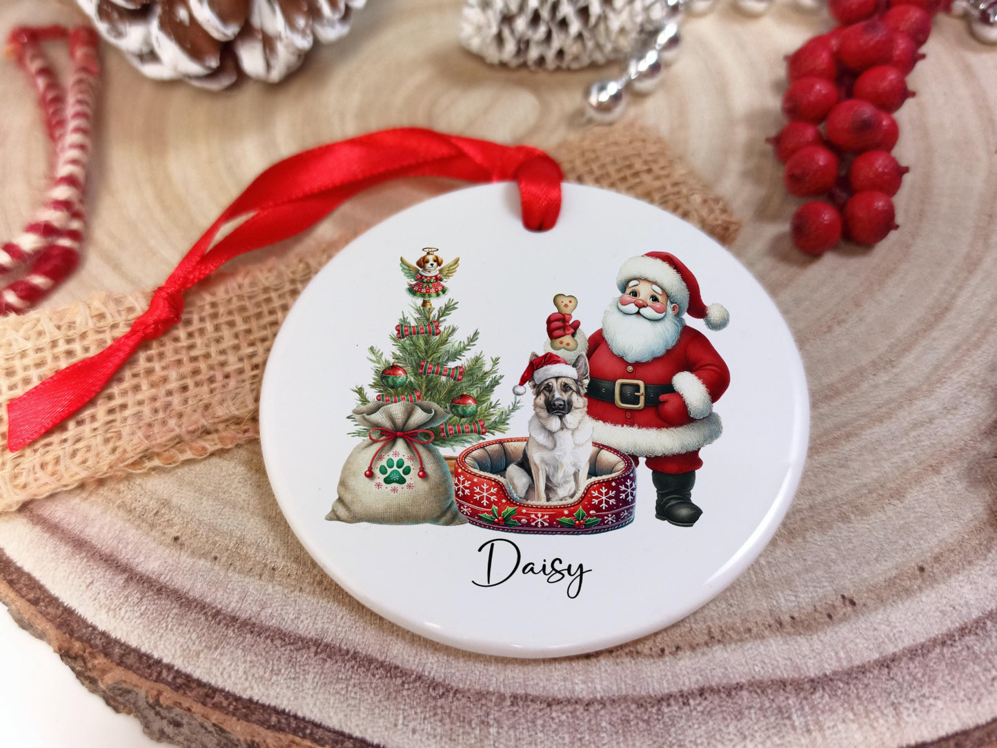 German Shepherd-Alsatian Christmas Personalised Ornament | Ceramic Dog Tree Decoration | Festive Pet Name Gift |  Keepsake