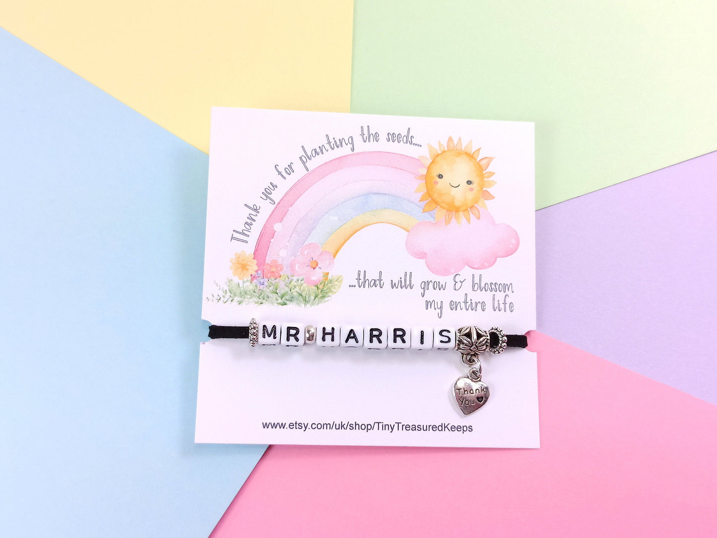 Teaching Gift, Thank You Bracelet Personalised with class teachers name