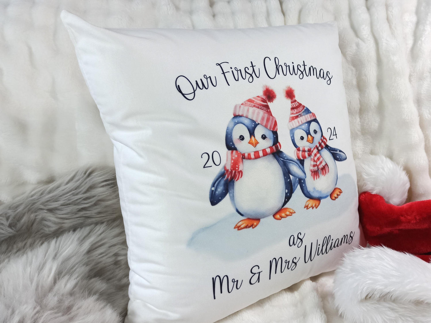 First Christmas as Mr & Mrs Cushion. Personalised Gift for Newly Weds