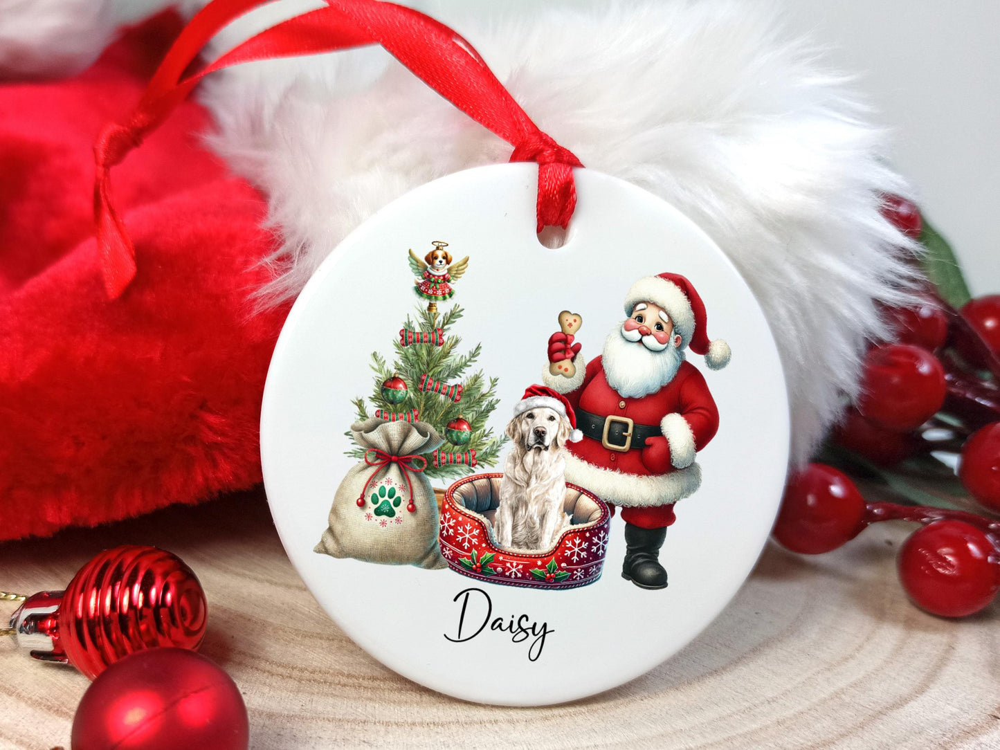 Golden Retriever Christmas Personalised Ornament | Ceramic Dog Tree Decoration | Festive Pet Name Gift |  Keepsake