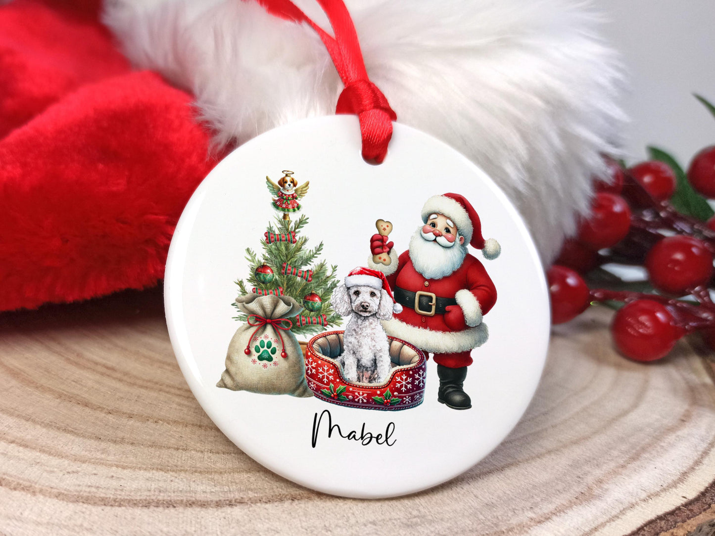 Poodle Christmas Personalised Ornament | Ceramic Dog Tree Decoration | Festive Pet Name Gift | Keepsake