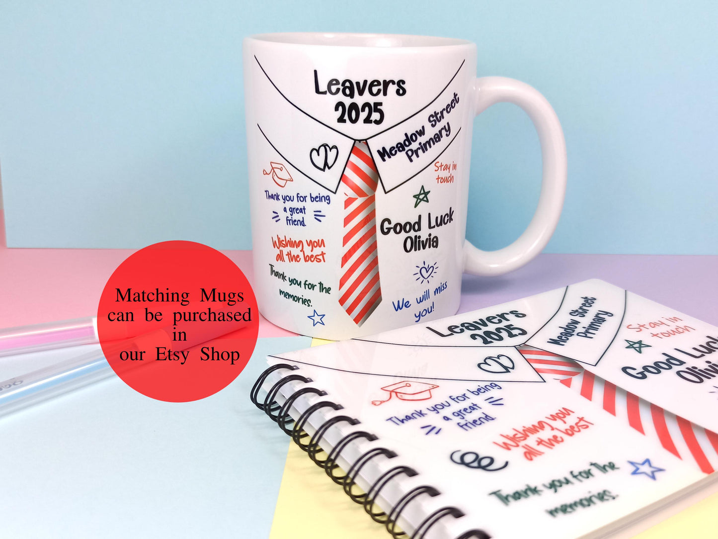 Personalised School Leavers Notebook A6 Custom Name & School Tie Design