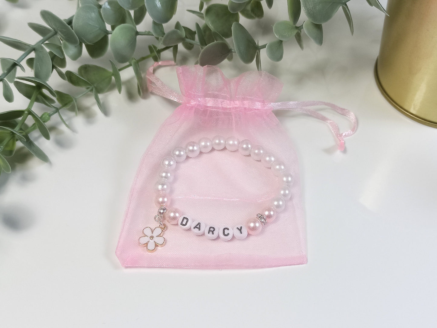 Flower Personalised Bracelet, Wedding gift for a Flower Girl, Bridesmaid