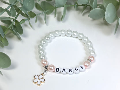 Flower Personalised Bracelet, Wedding gift for a Flower Girl, Bridesmaid