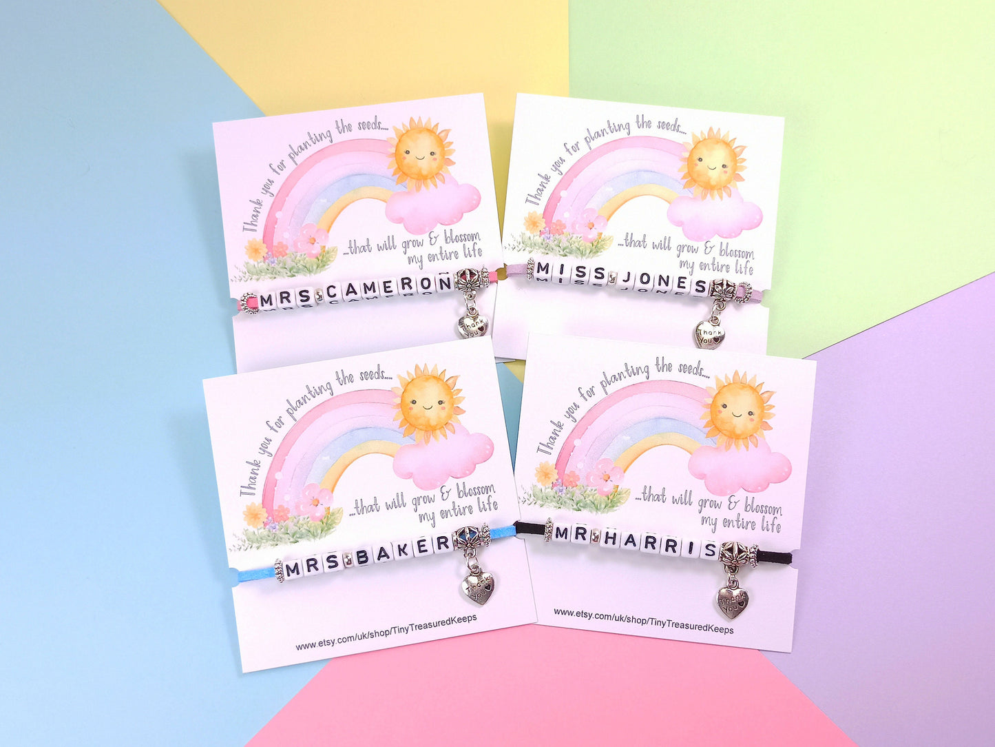 Teaching Gift, Thank You Bracelet Personalised with class teachers name