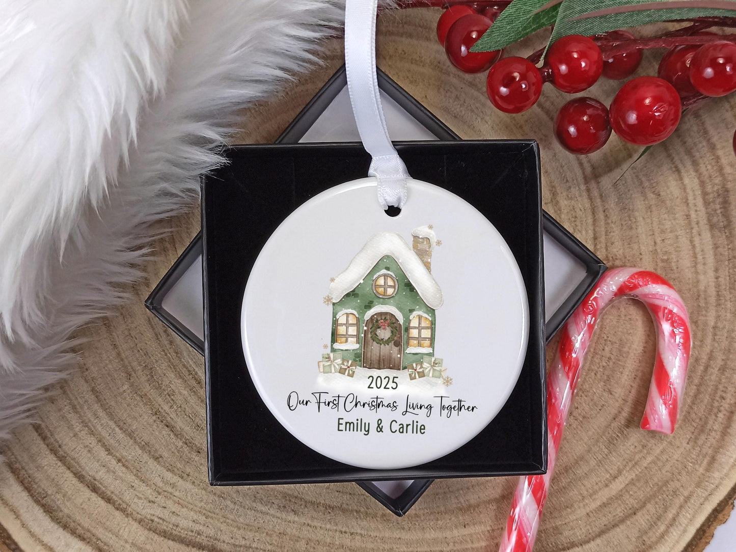 Our First Christmas Living Together Personalised Ornament | Name and Date Ceramic Tree Decoration |Gift Boxed