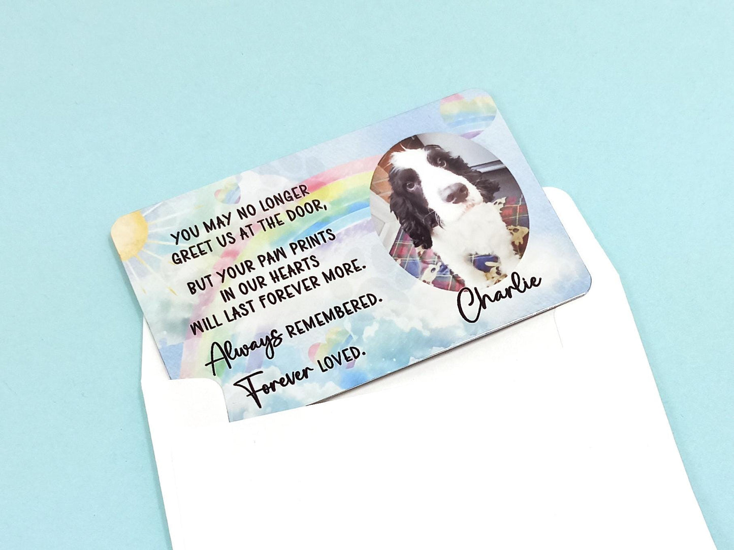 Personalized Dog Memorial Metal Wallet Card – Custom Pet Loss Gift – Rainbow Bridge Keepsake