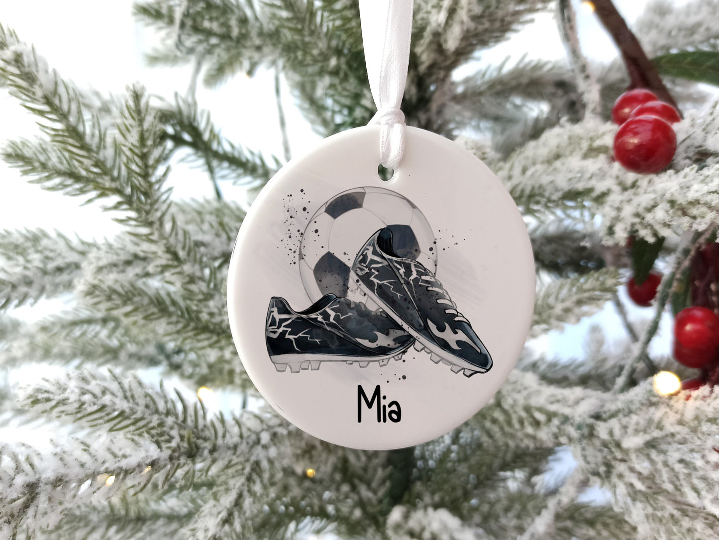 Personalized Football Christmas Tree Ornament: Ceramic Keepsake, Stocking Filler