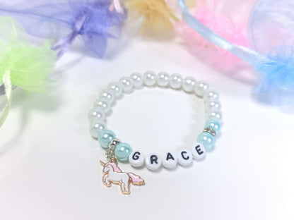 Girls Unicorn Name Bracelet  Beaded Personalised