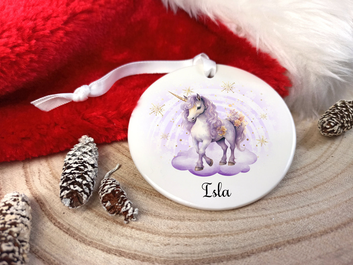 Personalised Unicorn Tree Decoration Hanging Ceramic Ornament