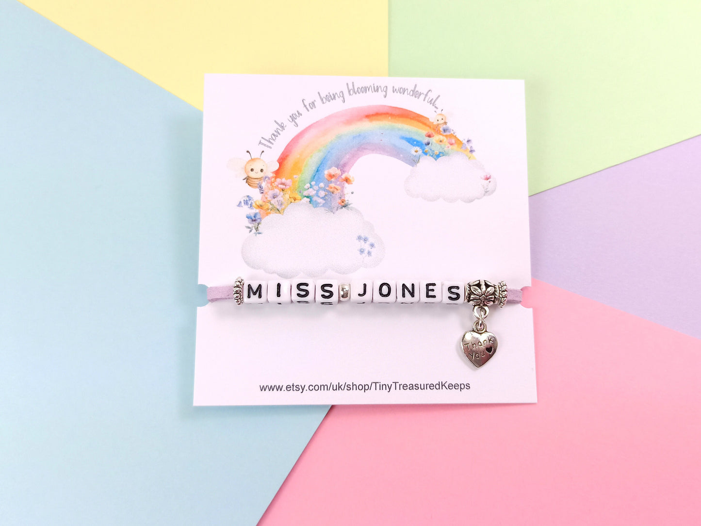 Teacher Bracelet Personalised with name, End of term thank you gift for TA, Teaching Assistant, Nursery Worker, SENCO, PSA