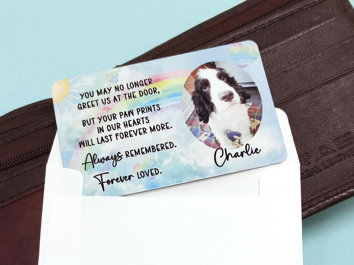 Personalized Dog Memorial Metal Wallet Card – Custom Pet Loss Gift – Rainbow Bridge Keepsake