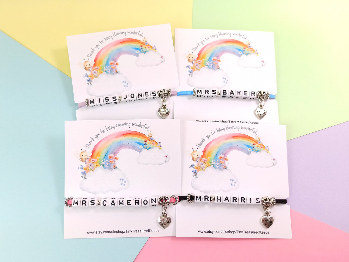 Teacher Bracelet Personalised with name, End of term thank you gift for TA, Teaching Assistant, Nursery Worker, SENCO, PSA