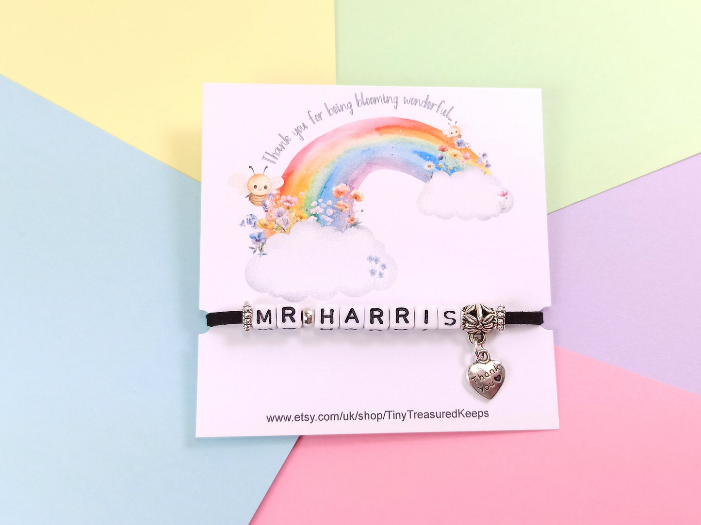 Teacher Bracelet Personalised with name, End of term thank you gift for TA, Teaching Assistant, Nursery Worker, SENCO, PSA