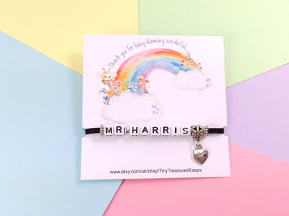 Teacher Bracelet Personalised with name, End of term thank you gift for TA, Teaching Assistant, Nursery Worker, SENCO, PSA
