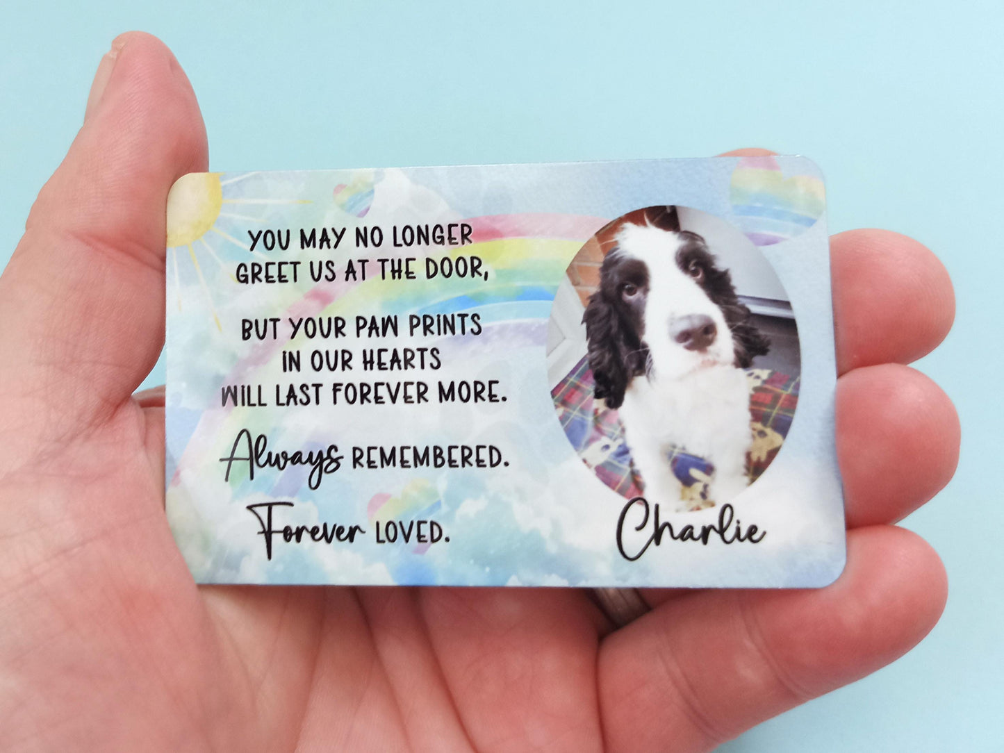 Personalized Dog Memorial Metal Wallet Card – Custom Pet Loss Gift – Rainbow Bridge Keepsake