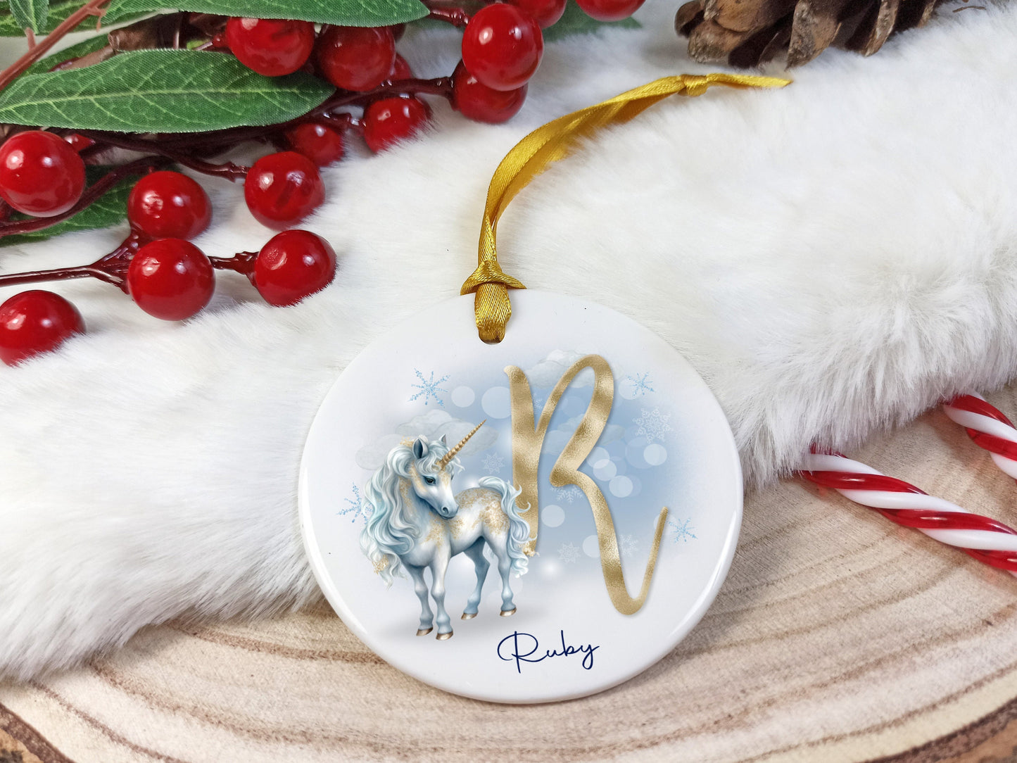 Unicorn Ceramic Christmas Decoration Personalised with name