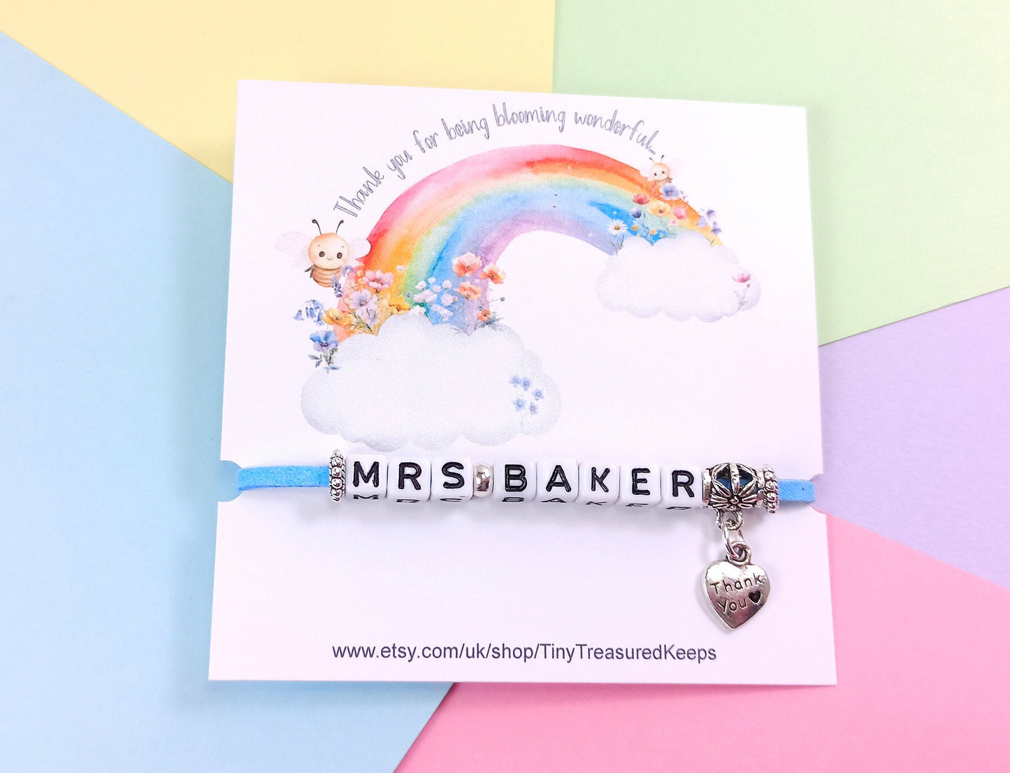 Teacher Bracelet Personalised with name, End of term thank you gift for TA, Teaching Assistant, Nursery Worker, SENCO, PSA