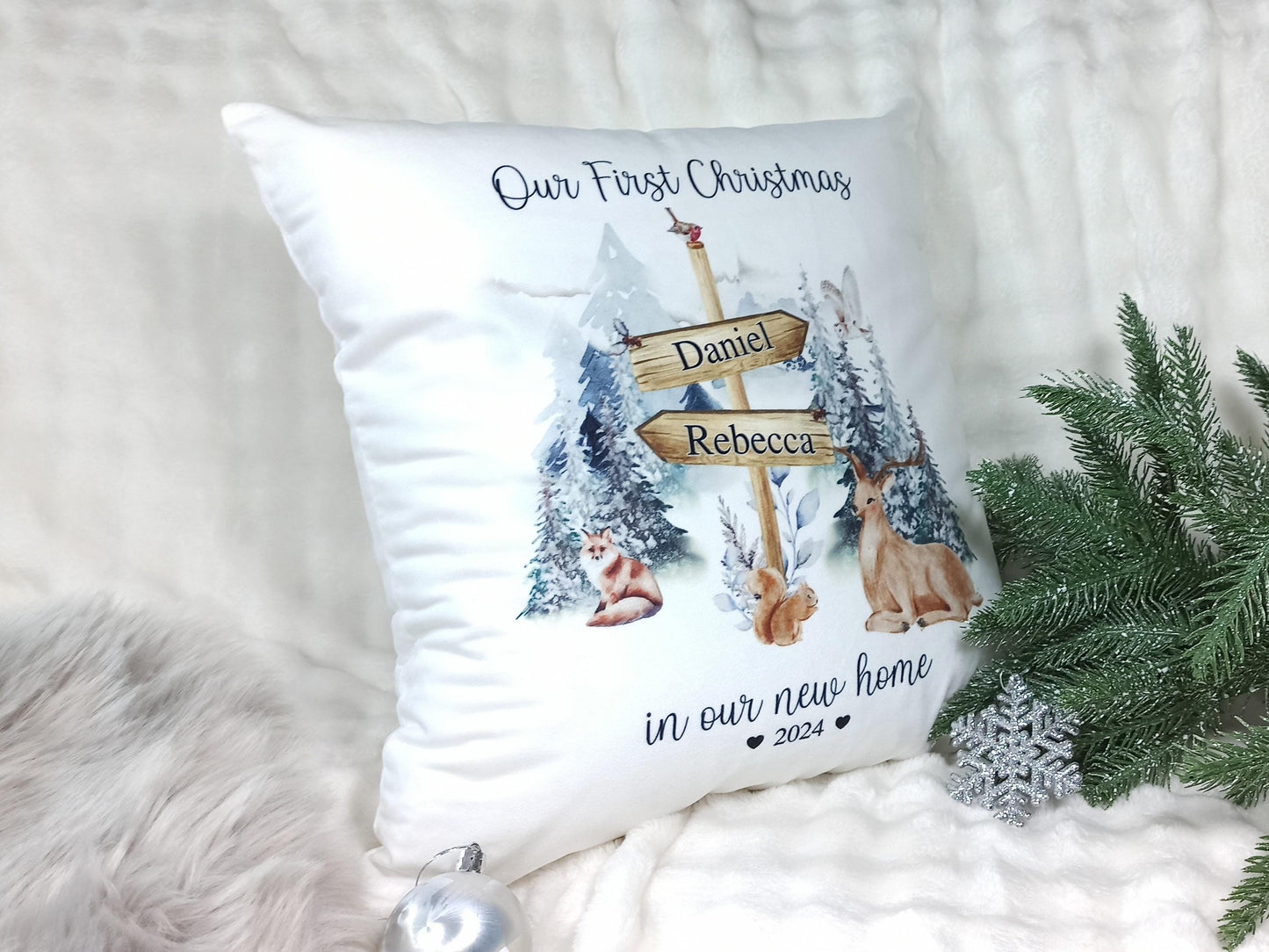 First Christmas in our new home personalised cushion.