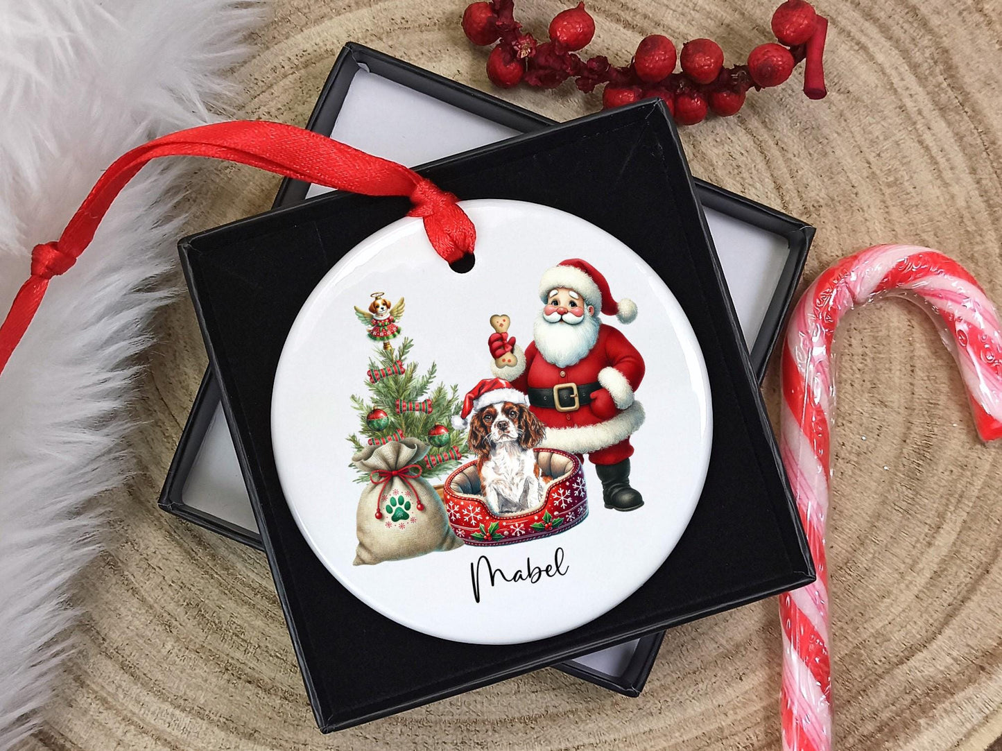 Cavalier King Charles Spaniel Christmas Personalised Ornament | Ceramic Dog Tree Decoration | Festive Pet Name Gift |  Keepsake
