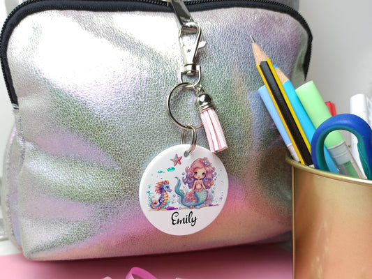 Mermaid Bag tag Personalised Keyring, School bag tag