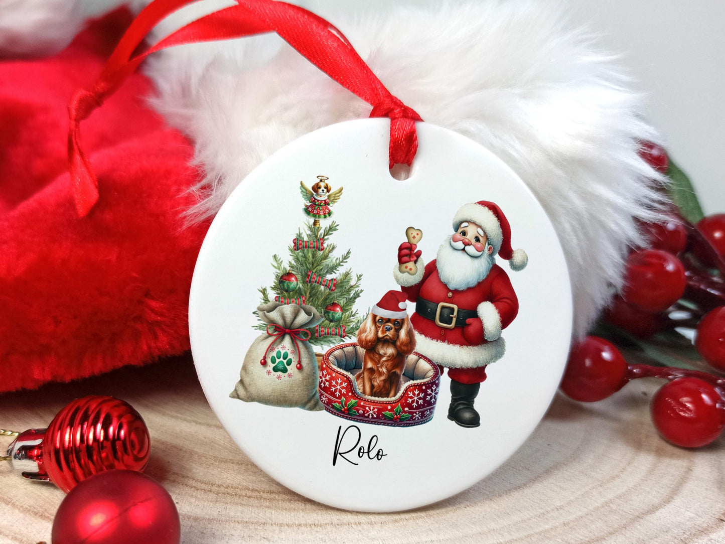 Cavalier King Charles Spaniel Christmas Personalised Ornament | Ceramic Dog Tree Decoration | Festive Pet Name Gift |  Keepsake