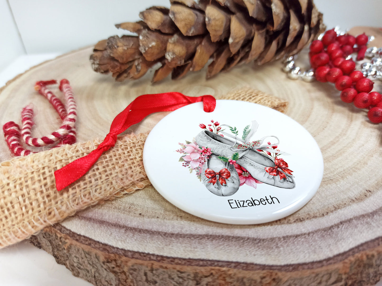 Ballet Ceramic Christmas Decoration Personalised with name, Hanging Xmas Tree Ornament for a Ballerina