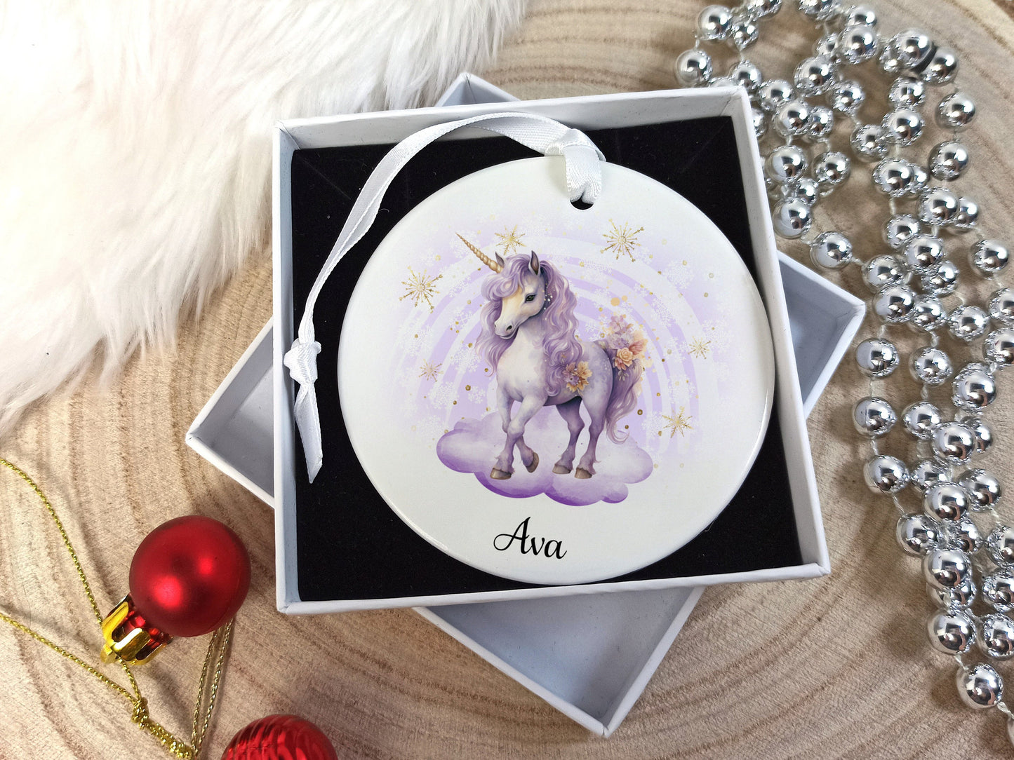 Personalised Unicorn Tree Decoration Hanging Ceramic Ornament