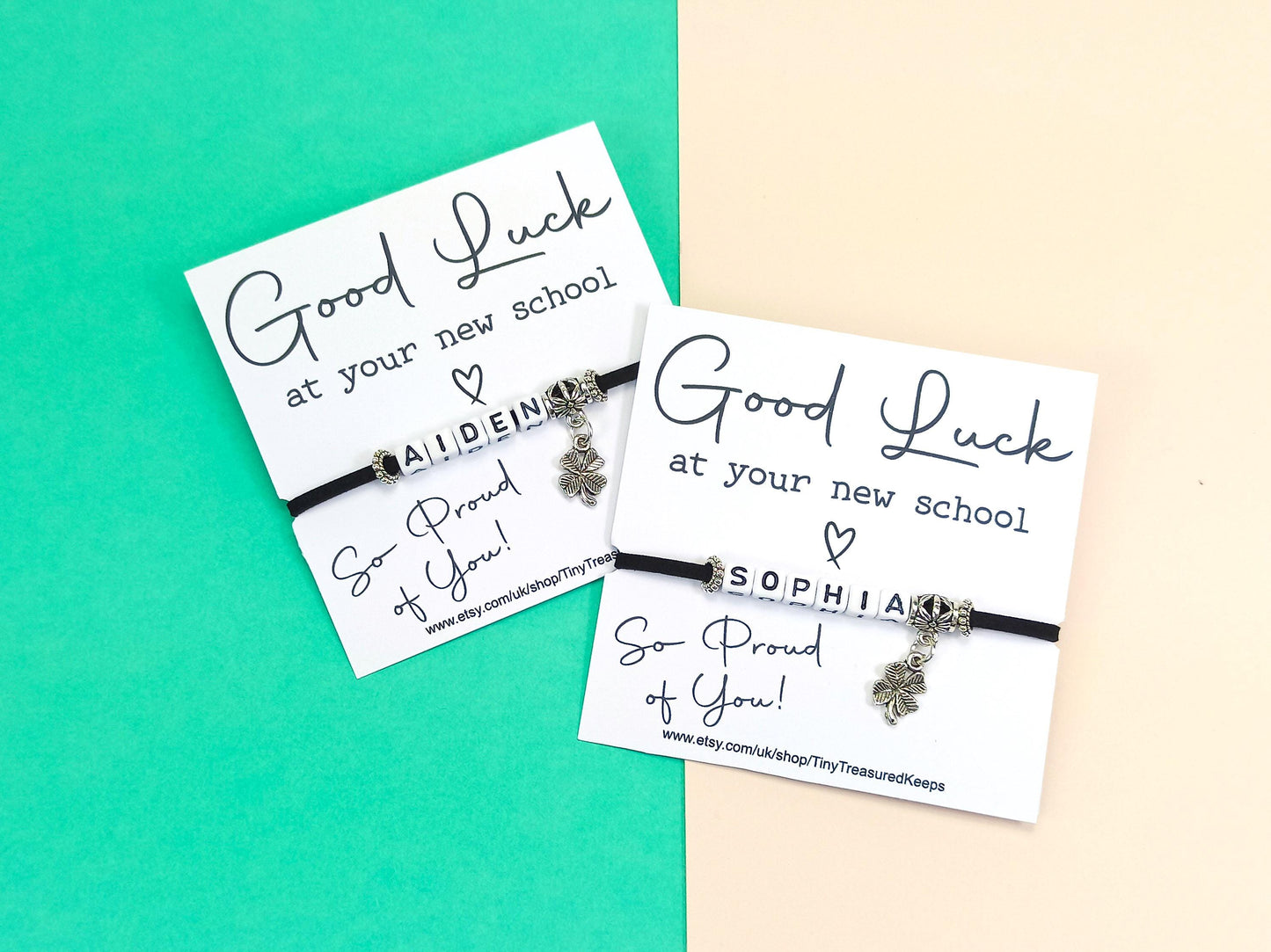 Good Luck at your New School Bracelet – Personalised Name Gift – Back to School Keepsake –  Choose Colour – New School Year Gift