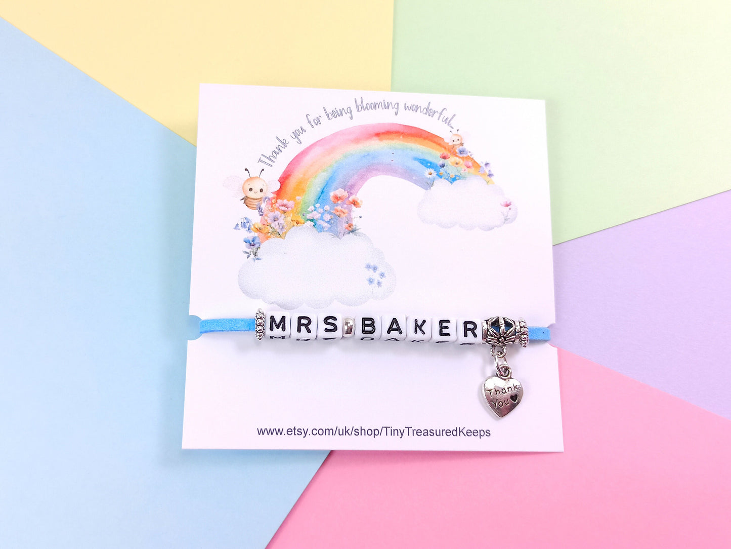 Teacher Bracelet Personalised with name, End of term thank you gift for TA, Teaching Assistant, Nursery Worker, SENCO, PSA