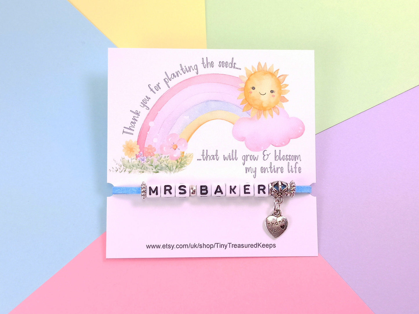 Teaching Gift, Thank You Bracelet Personalised with class teachers name