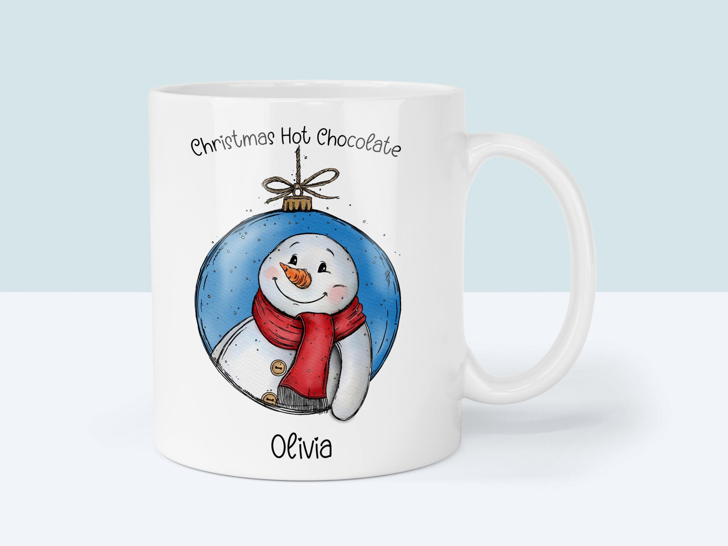 Snowman Christmas Mug with name | Custom Hot Chocolate Cup | Personalised Childs Drinkware