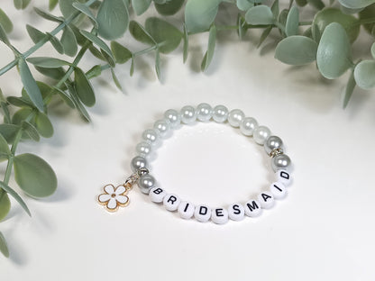 Flower Personalised Bracelet, Wedding gift for a Flower Girl, Bridesmaid