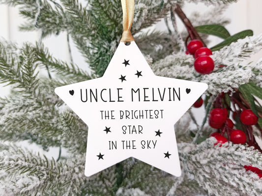 Memorial Personalised Star, Hanging Christmas Tree Decoration