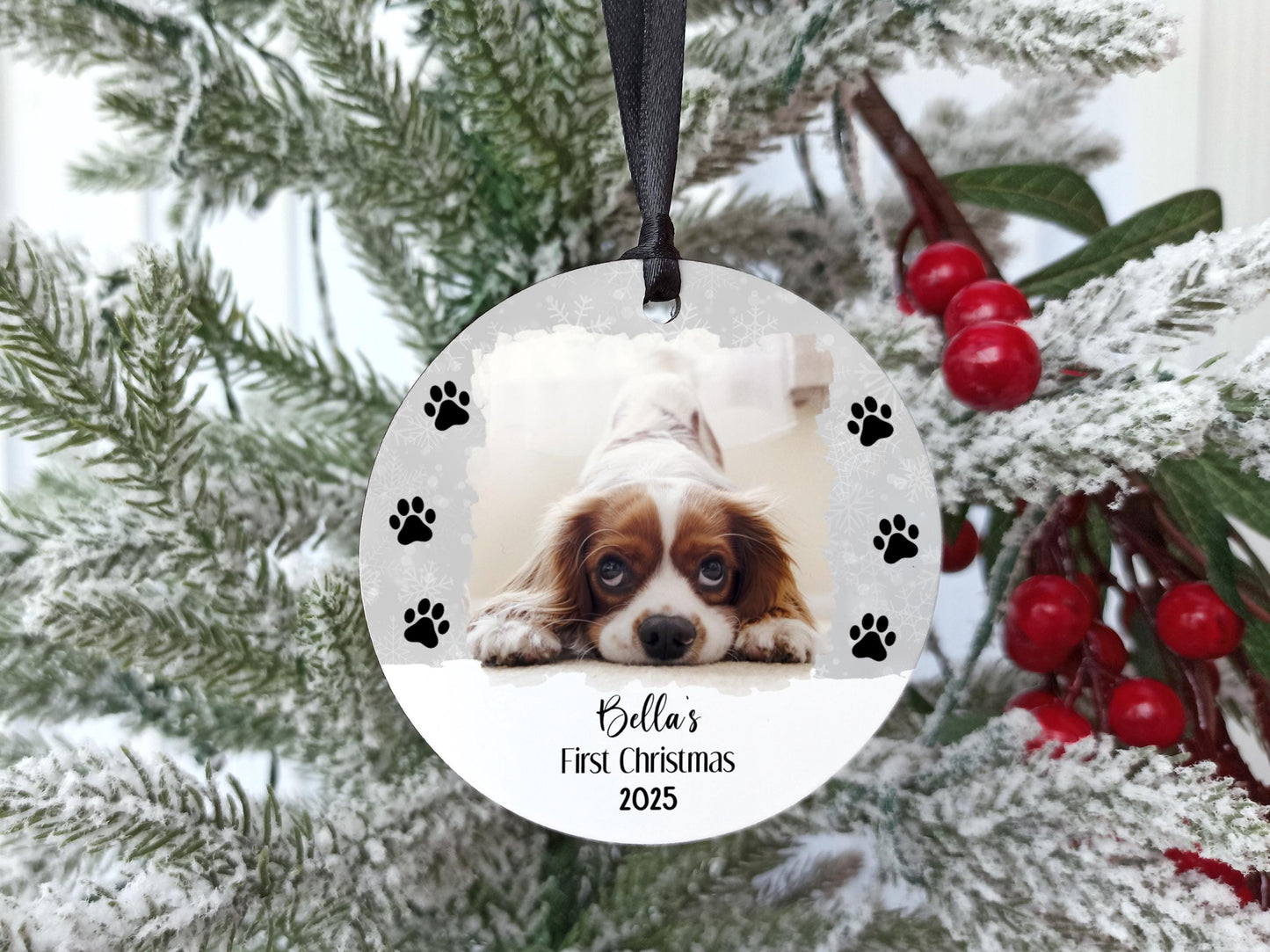 Dog's First Christmas Personalised Photo Tree Decoration