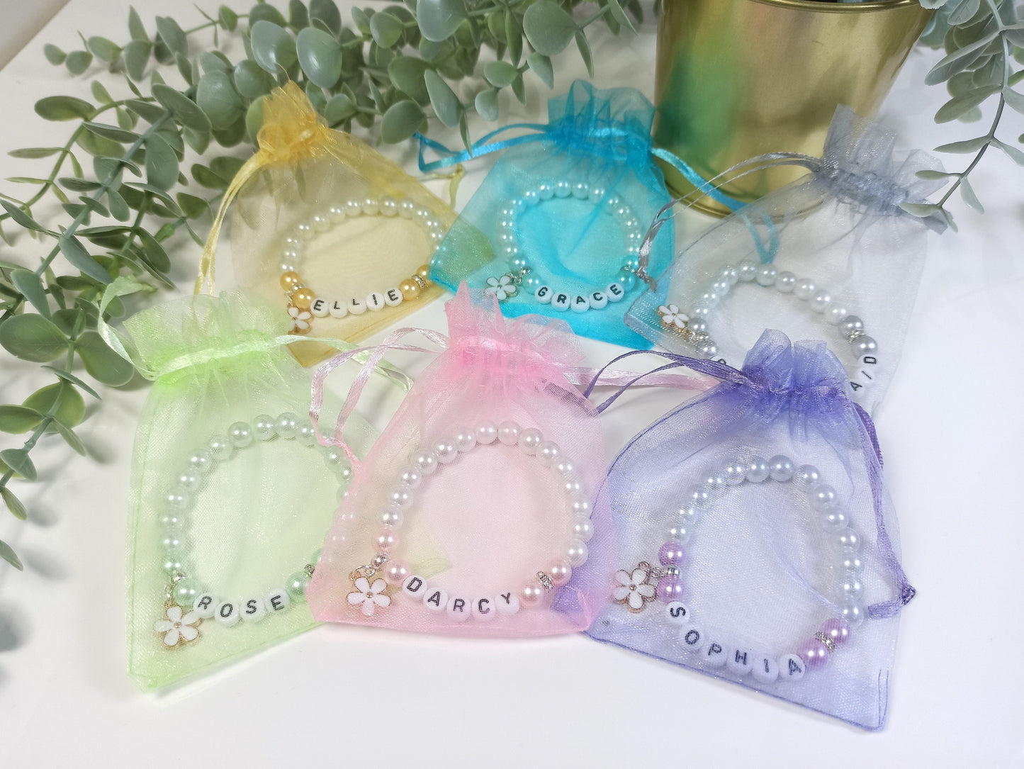 Flower Personalised Bracelet, Wedding gift for a Flower Girl, Bridesmaid