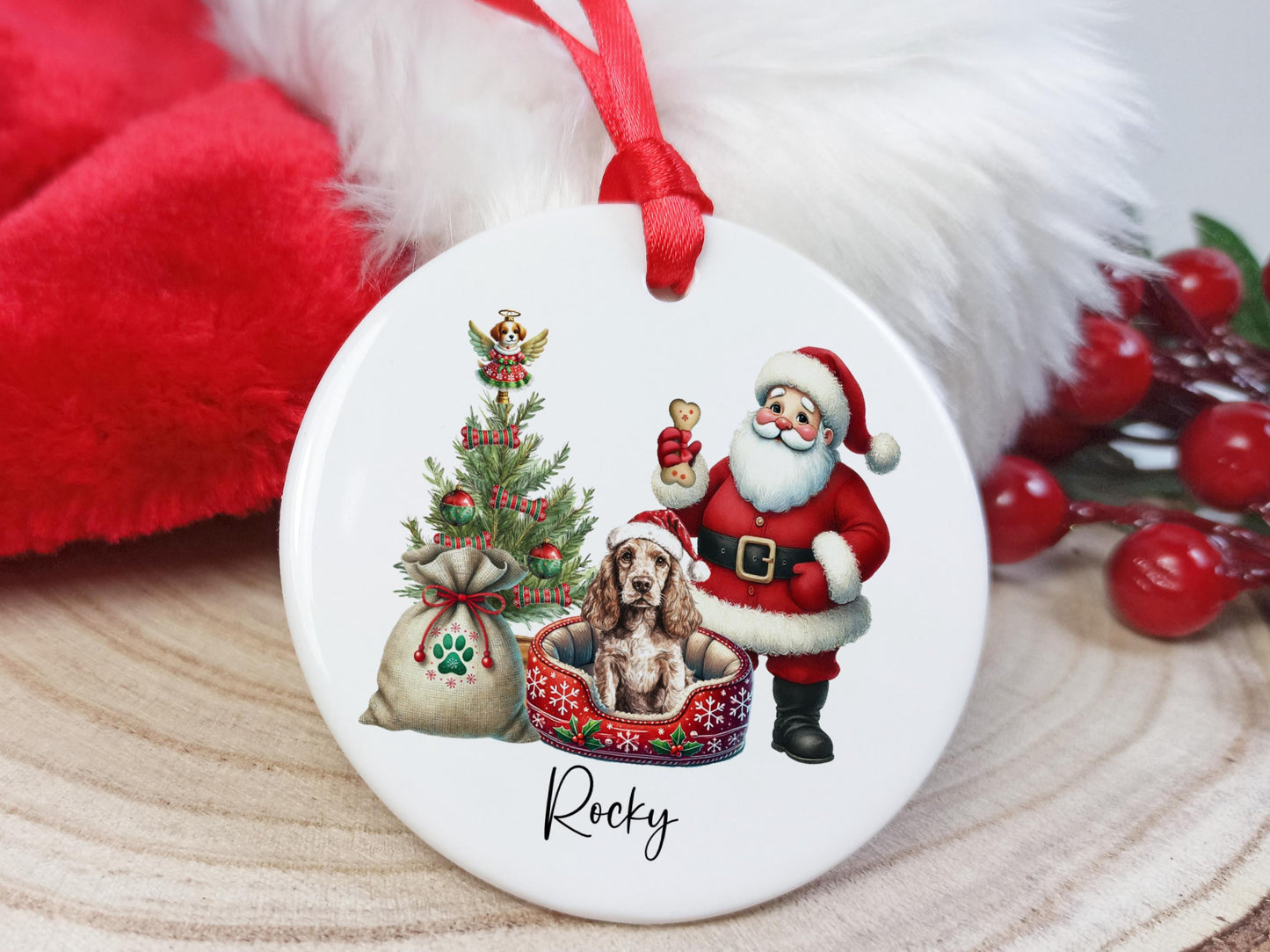 Cocker Spaniel Christmas Personalised Ornament | Ceramic Dog Tree Decoration | Festive Pet Name Gift |  Keepsake