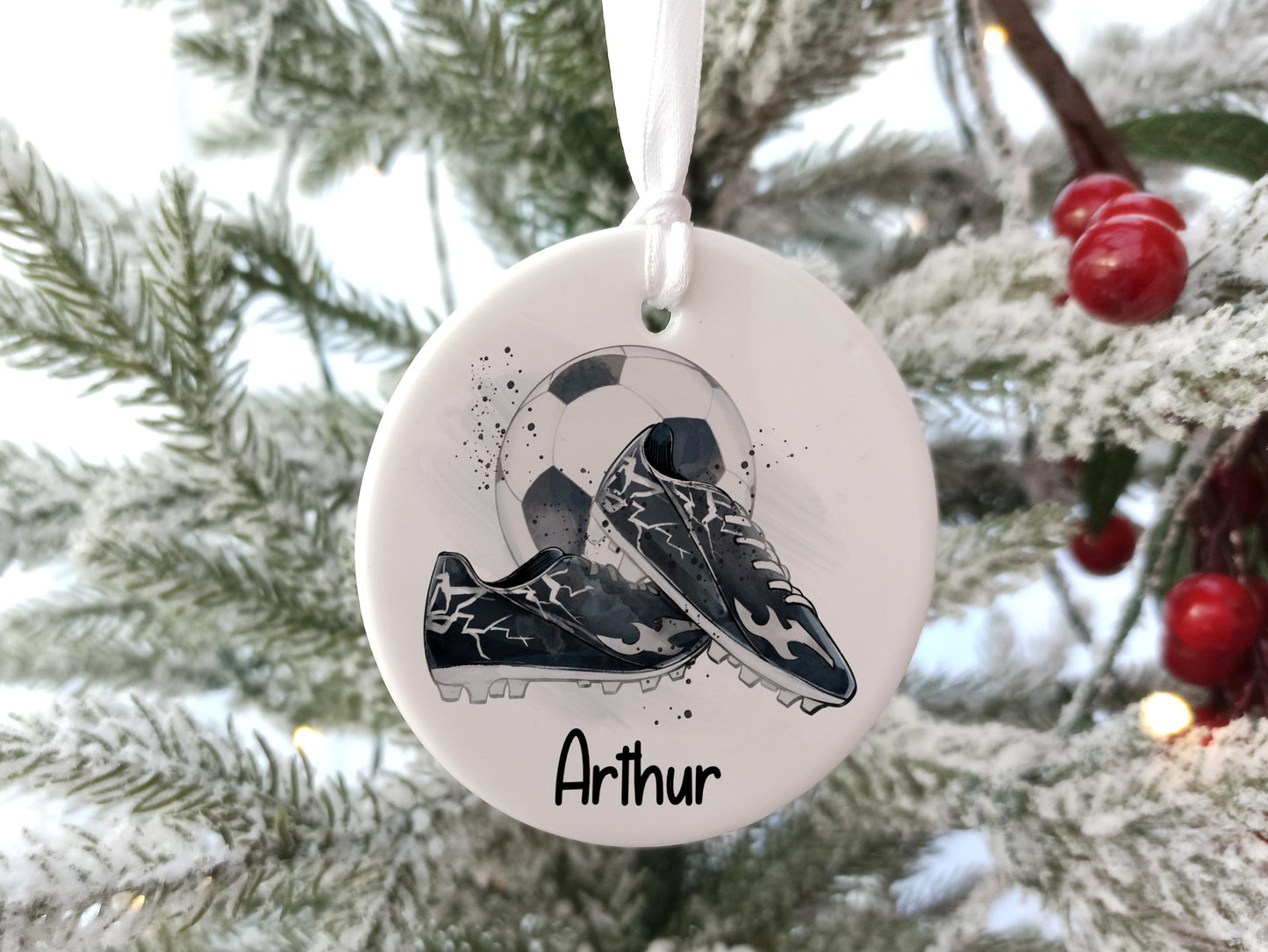 Personalized Football Christmas Tree Ornament: Ceramic Keepsake, Stocking Filler
