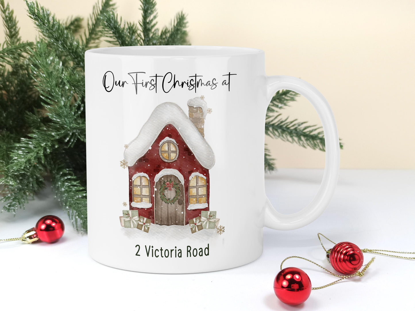 Personalised First Christmas Mug – Christmas at New Home Gift – Custom Address