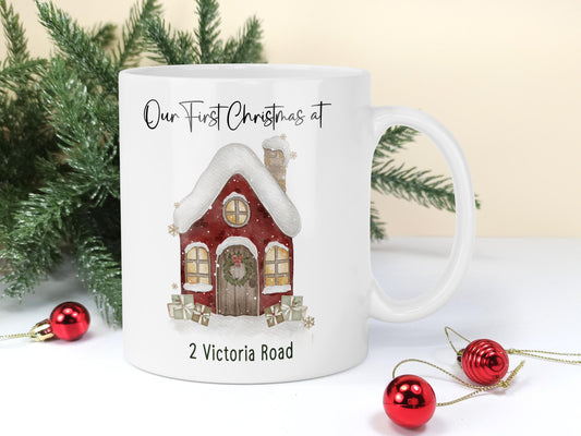 Personalised First Christmas Mug – Christmas at New Home Gift – Custom Address