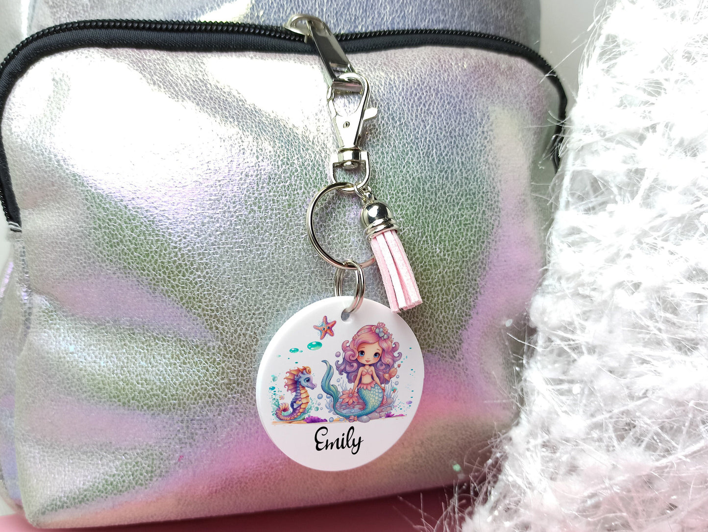 Mermaid Bag tag Personalised Keyring, School bag tag