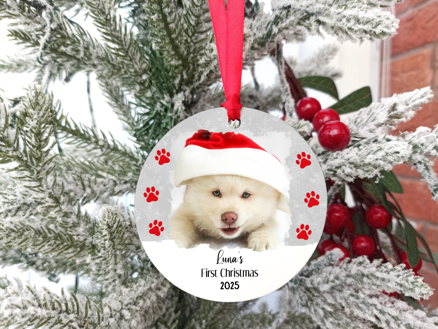 Dog's First Christmas Personalised Photo Tree Decoration
