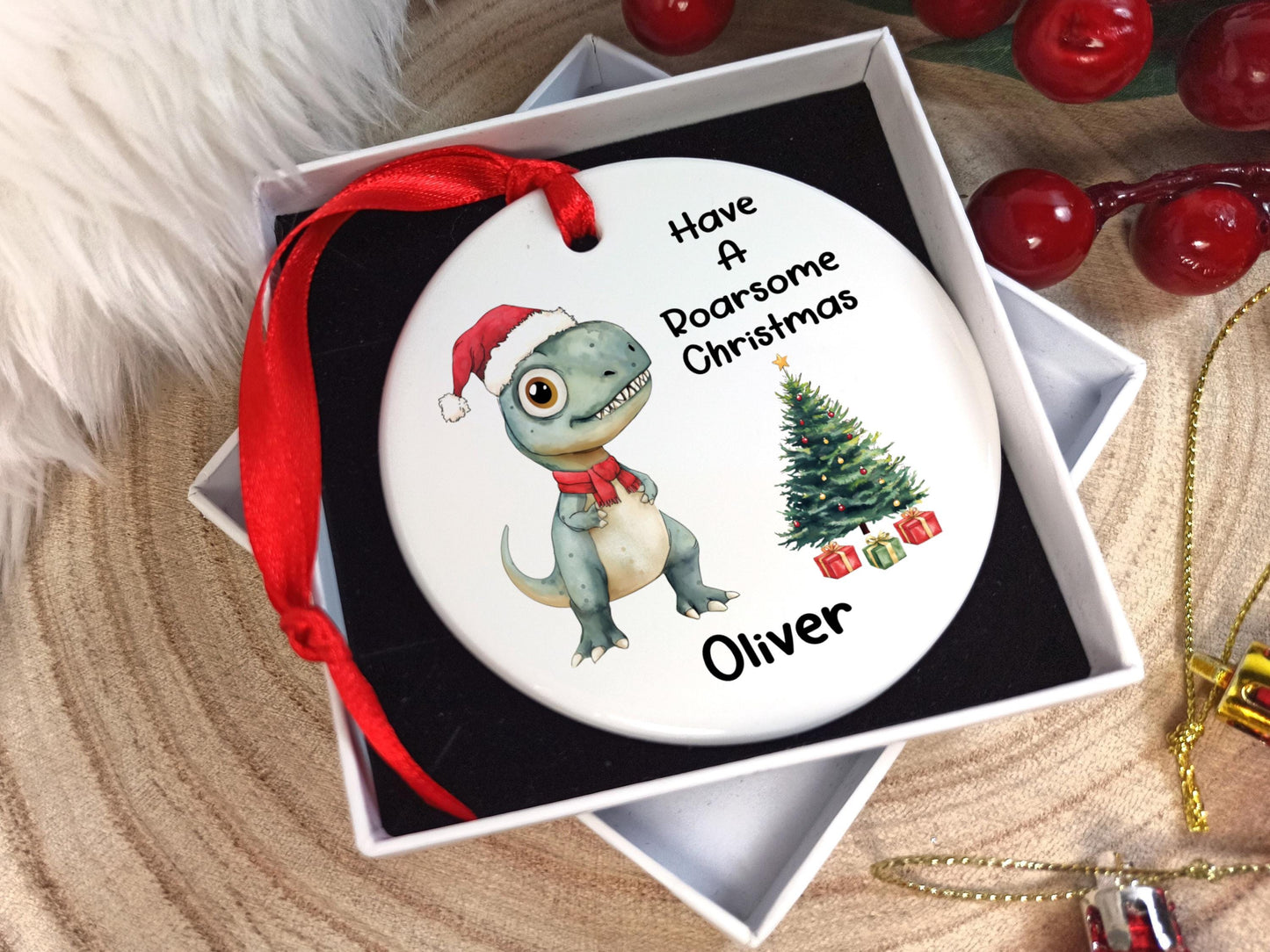 Have a Roarsome Christmas - Dinosaur Decoration for Tree -  Personalised with name