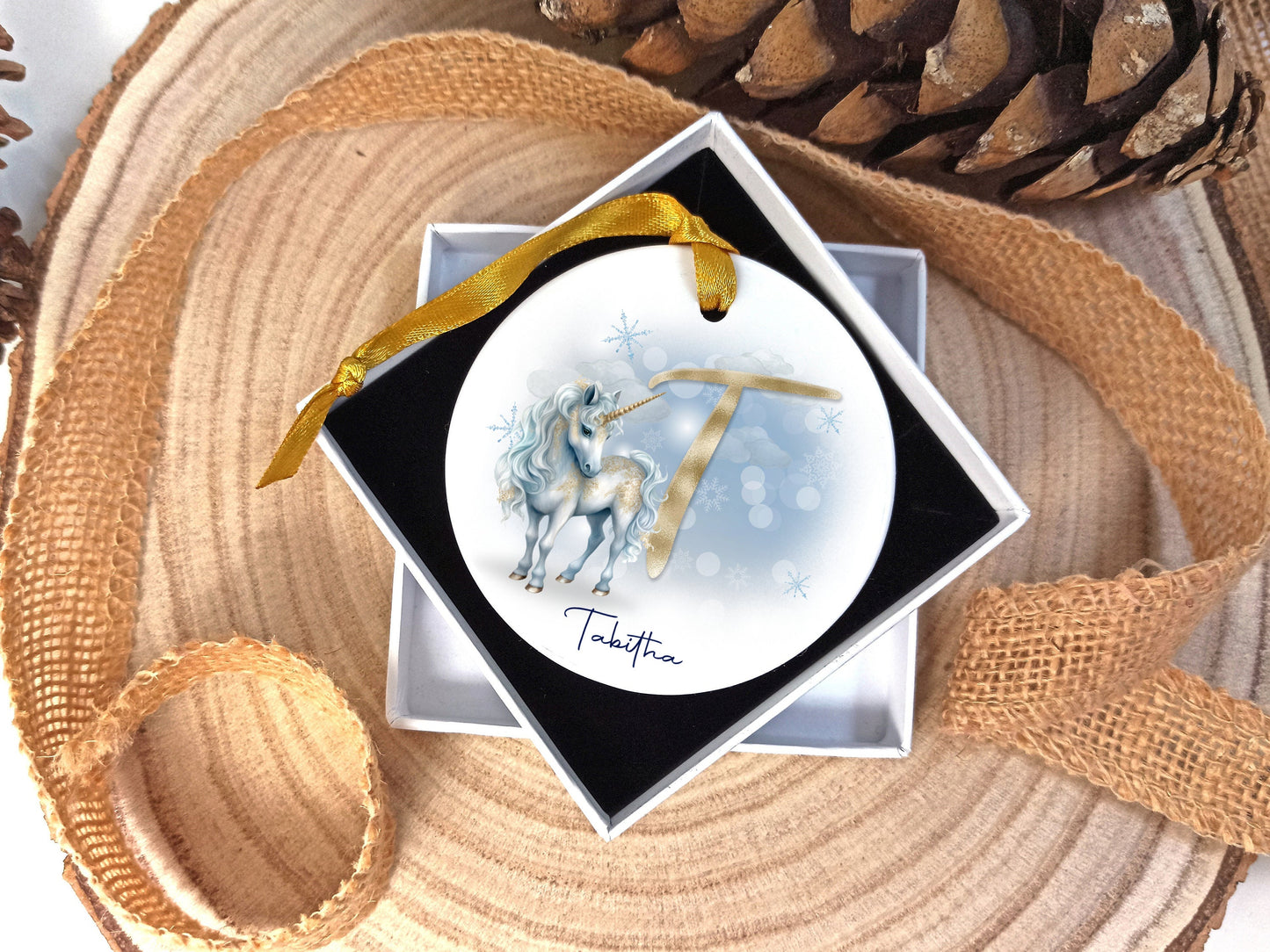Unicorn Ceramic Christmas Decoration Personalised with name