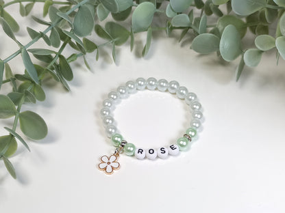 Flower Personalised Bracelet, Wedding gift for a Flower Girl, Bridesmaid