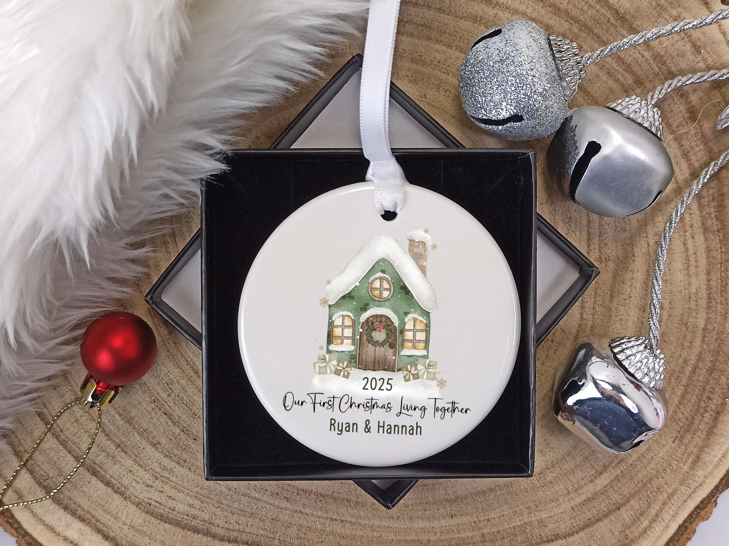 Our First Christmas Living Together Personalised Ornament | Name and Date Ceramic Tree Decoration |Gift Boxed